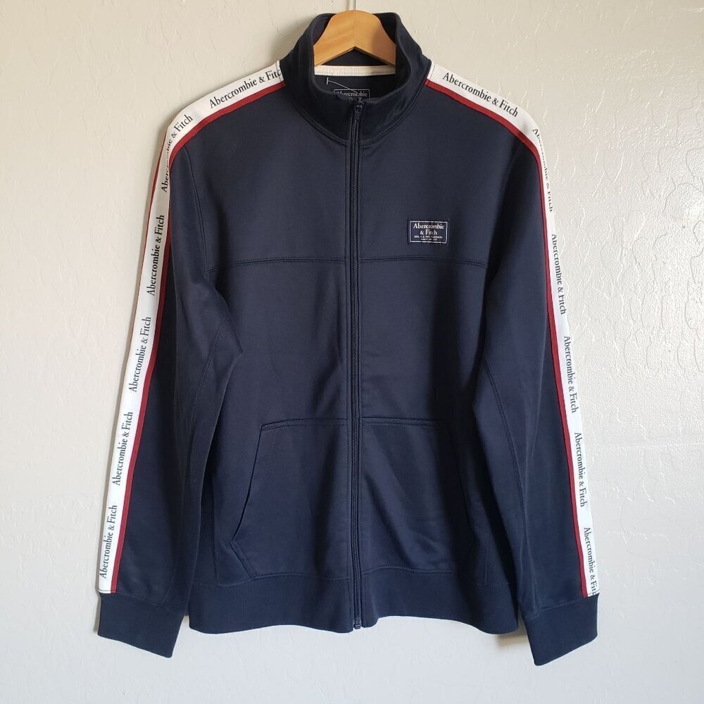 Abercrombie & Fitch Logo Tape Sleeve Tricot Track Jacket Blue Size Men's Small